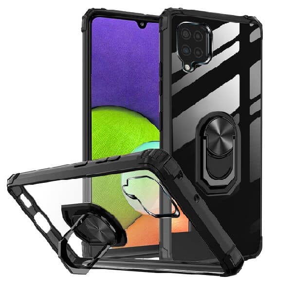 Samsung Galaxy A22 4G Magnetic Ring Rugged Shockproof Case Heavy Duty Protective Back Cover (Clear)