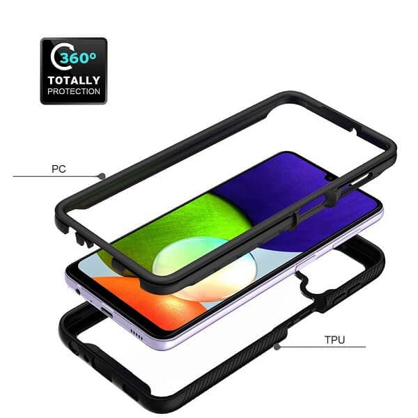 Samsung Galaxy A22 4G Military Grade Full Body Shockproof Clear Heavy Duty Case Bumper Drop Protection Tough Cover (Black)