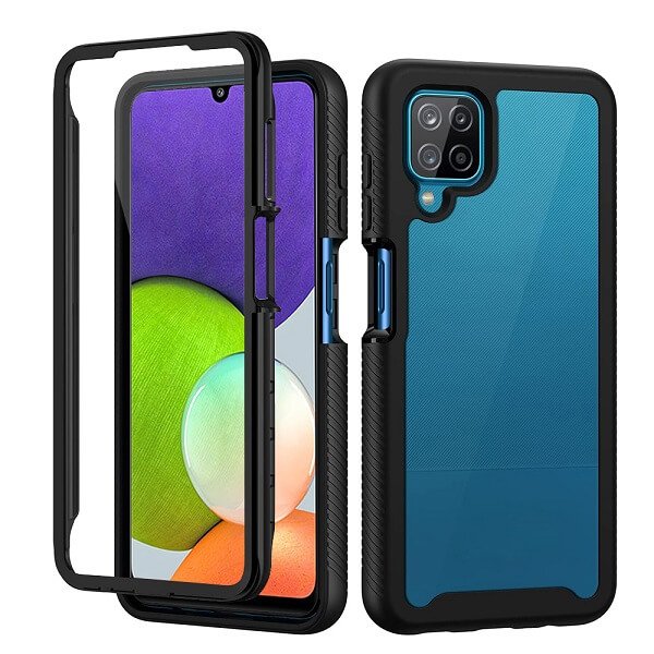 Samsung Galaxy A22 4G Military Grade Full Body Shockproof Clear Heavy Duty Case Bumper Drop Protection Tough Cover (Black)