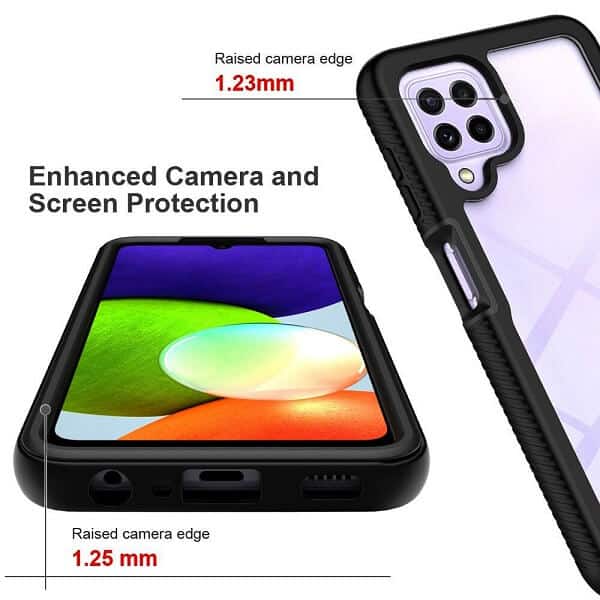 Samsung Galaxy A22 4G Military Grade Full Body Shockproof Clear Heavy Duty Case Bumper Drop Protection Tough Cover (Black)