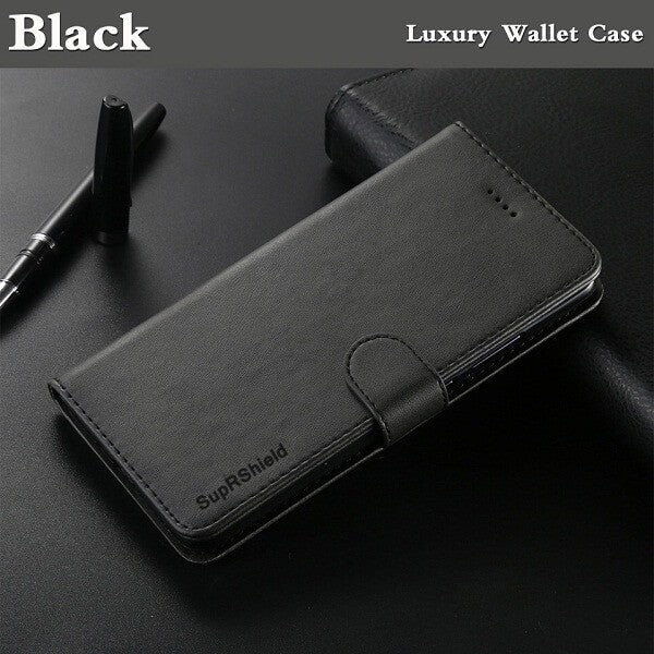 Samsung Galaxy A22 4G Wallet Case Flip Leather Card Slots Shockproof Magnetic Stand Cover (Black)