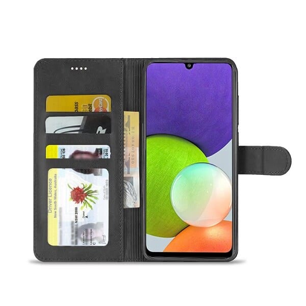 Samsung Galaxy A22 4G Wallet Case Flip Leather Card Slots Shockproof Magnetic Stand Cover (Black)