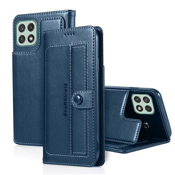 For Samsung Galaxy A22 5G | A22 4G  Wallet Case Flip Leather Card Slots Shockproof Magnetic Stand Cover (Black Style 2)