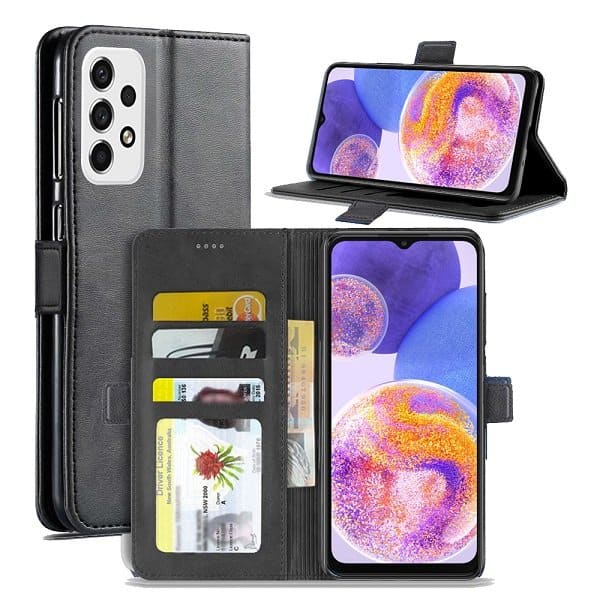 Samsung Galaxy A23 4G A23 5G SupRShield Wallet Leather Card Holder Flip Protective Shockproof Magnetic Case Cover (Black)