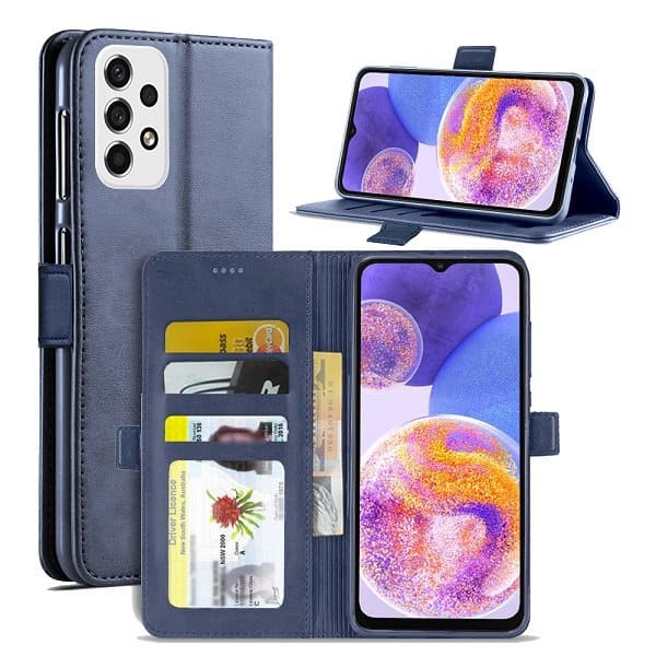 Samsung Galaxy A23 4G A23 5G SupRShield Wallet Leather Card Holder Flip Protective Shockproof Magnetic Case Cover (Navy Blue)