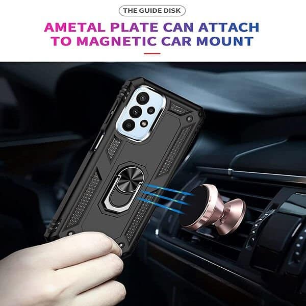Samsung Galaxy A23 4G Anti Scratch Rugged Magnetic Car Mount Ring Shockproof Heavy Duty Cover (Black)
