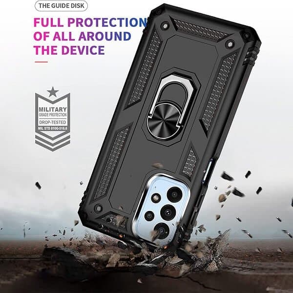 Samsung Galaxy A23 4G Anti Scratch Rugged Magnetic Car Mount Ring Shockproof Heavy Duty Cover (Black)