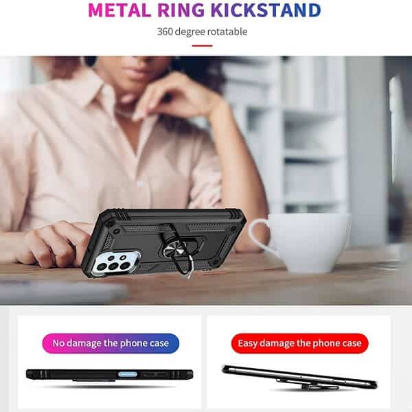 Samsung Galaxy A23 4G Anti Scratch Rugged Magnetic Car Mount Ring Shockproof Heavy Duty Cover (Black)