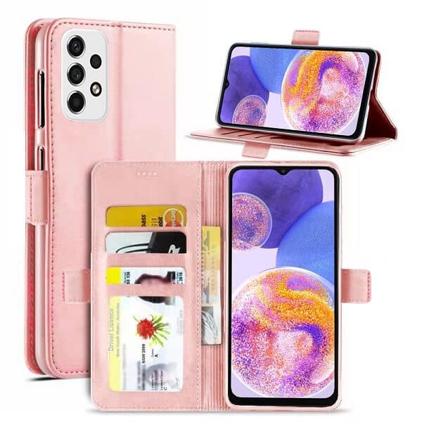 Samsung Galaxy A23 4G SupRShield Wallet Leather Card Holder Flip Protective Shockproof Magnetic Case Cover (Rose Gold) (1)