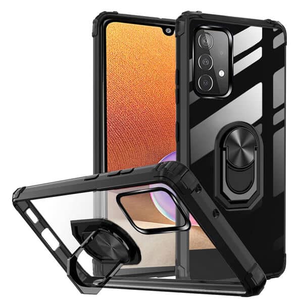 Samsung Galaxy A32 4G Anti Scratch Rugged Magnetic Car Mount Ring Shockproof Heavy Duty Cover (Clear)