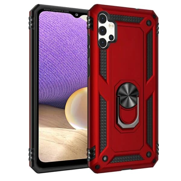 Samsung Galaxy A32 5G Anti Scratch Rugged Magnetic Car Mount Ring Shockproof Heavy Duty Cover (Red)