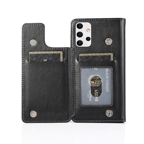 Samsung Galaxy A32 5G SupRShield Wallet Leather Card Holder Flip Protective Shockproof Magnetic Case Cover (Black Style 2)