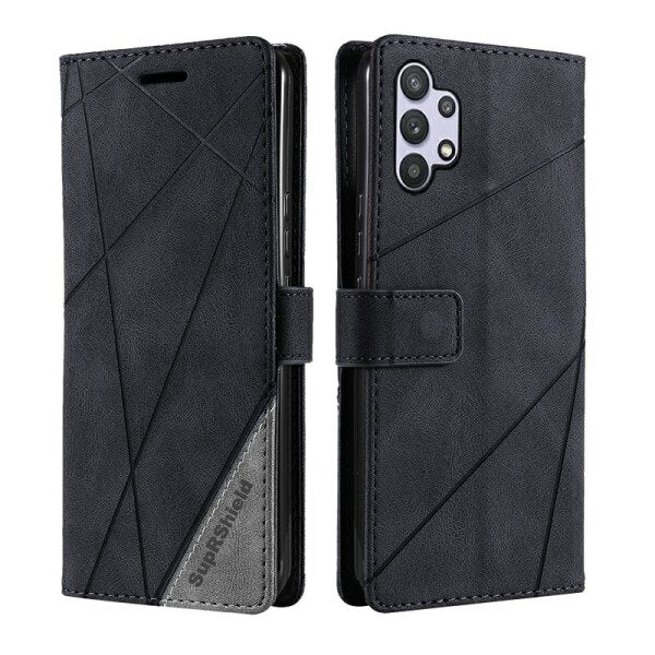 Samsung Galaxy A32 5G SupRShield Wallet Leather Card Holder Flip Protective Shockproof Magnetic Case Cover (Black Style 3)