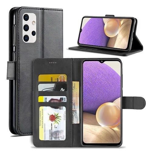 Samsung Galaxy A32 5G Wallet Case Flip Leather Magnetic Stand Cover (Black)