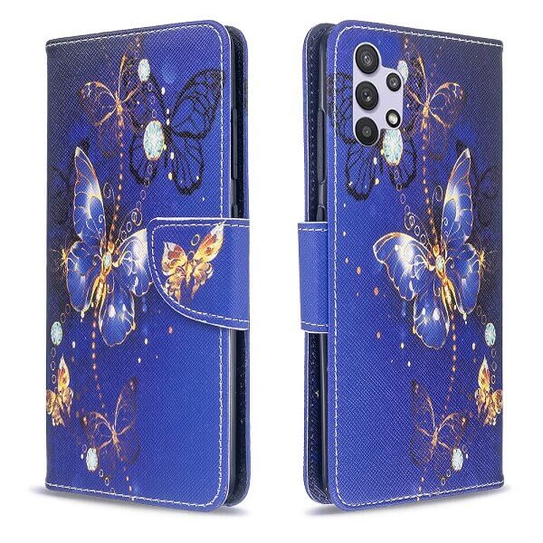 Samsung Galaxy A32 5G Wallet Case Flip Leather Magnetic Stand Cover (Blue Butterfly)