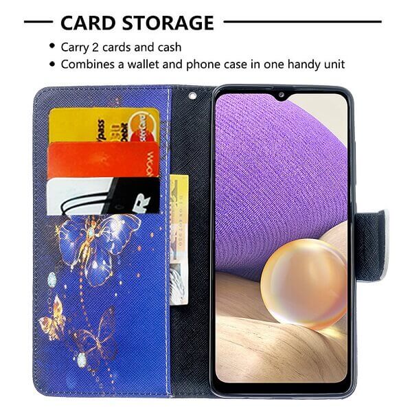 Samsung Galaxy A32 5G Wallet Case Flip Leather Magnetic Stand Cover (Blue Butterfly)