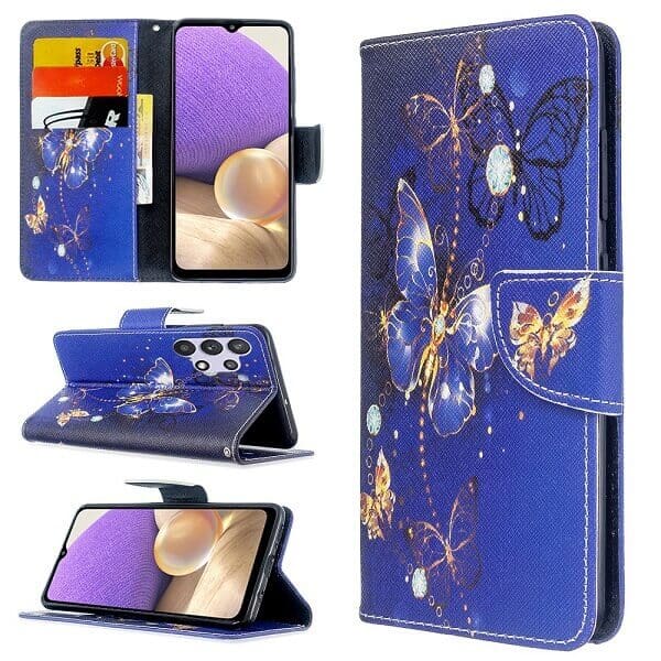 Samsung Galaxy A32 5G Wallet Case Flip Leather Magnetic Stand Cover (Blue Butterfly)