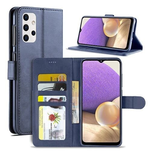 Samsung Galaxy A32 5G Wallet Case Flip Leather Magnetic Stand Cover (Navy Blue)