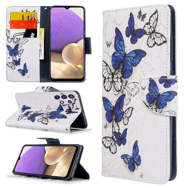 Samsung Galaxy A32 5G Wallet Case Flip Leather Magnetic Stand Cover (White Butterfly)