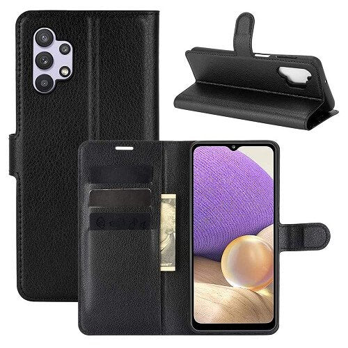 Samsung Galaxy A32 5G Wallet Leather Flip Case Shockproof Magnetic Card Slots Cover (Black)