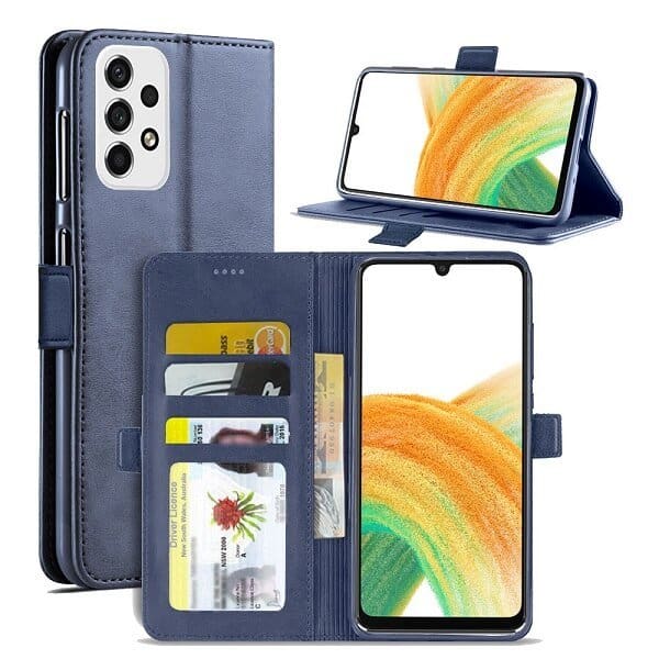 Samsung Galaxy A33 5G SupRShield Wallet Leather Card Holder Flip Protective Shockproof Magnetic Case Cover (Navy Blue)