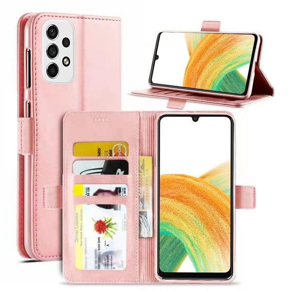 Samsung Galaxy A33 5G SupRShield Wallet Leather Card Holder Flip Protective Shockproof Magnetic Case Cover (Rose Gold)