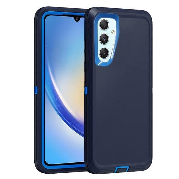 Samsung Galaxy A34 5G Case Drop Resistant Defender Tradies Heavy Duty Rugged Shockproof Tough Cover (Navy Blue)