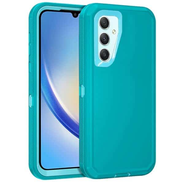 Samsung Galaxy A34 5G Case Drop Resistant Defender Tradies Heavy Duty Rugged Shockproof Tough Cover ( Teal Blue)