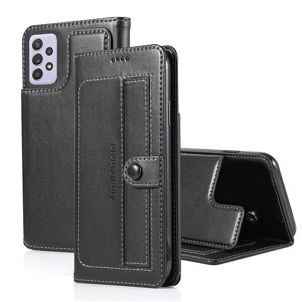 Samsung Galaxy A52s 5G SupRShield Wallet Leather Card Holder Flip Protective Shockproof Magnetic Case Cover (Black Style 2)