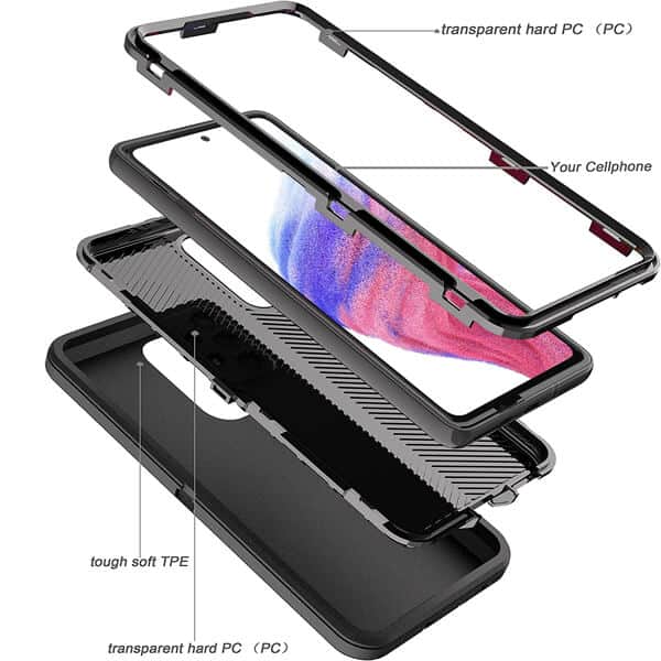 Samsung Galaxy A53 5G Case Drop Resistant Defender Tradies Heavy Duty Rugged Shockproof Tough Cover (Black)
