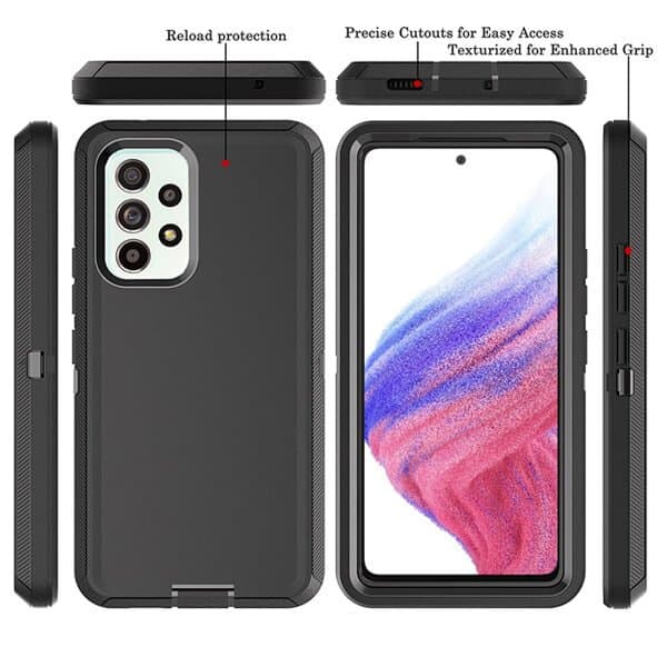 Samsung Galaxy A53 5G Case Drop Resistant Defender Tradies Heavy Duty Rugged Shockproof Tough Cover (Black)