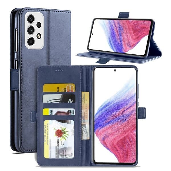 Samsung Galaxy A53 5G SupRShield Wallet Leather Card Holder Flip Protective Shockproof Magnetic Case Cover (Navy Blue)