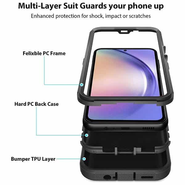 Samsung Galaxy A54 5G Case Drop Resistant Defender Tradies Heavy Duty Rugged Shockproof Tough Cover (Black)