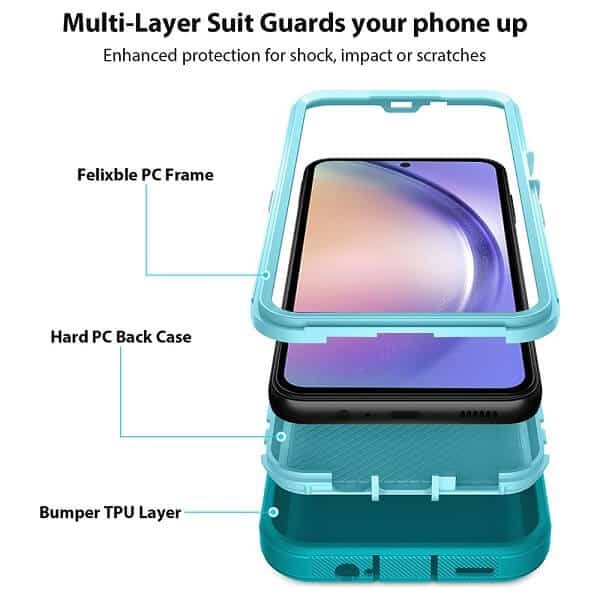 Samsung Galaxy A54 5G Case Drop Resistant Defender Tradies Heavy Duty Rugged Shockproof Tough Cover (Teal)