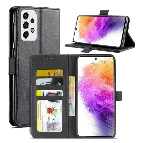 Samsung Galaxy A73 5G SupRShield Wallet Leather Card Holder Flip Protective Shockproof Magnetic Case Cover (Black)