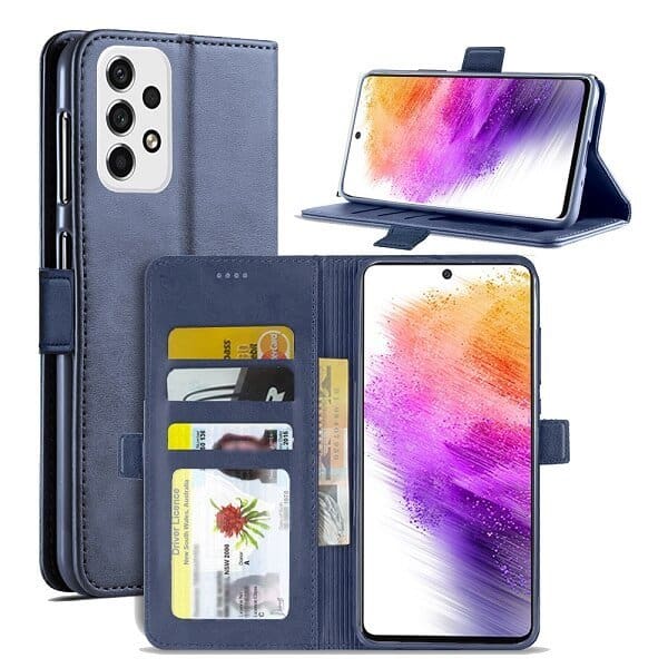Samsung Galaxy A73 5G SupRShield Wallet Leather Card Holder Flip Protective Shockproof Magnetic Case Cover (Navy Blue)