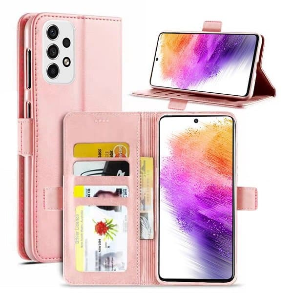Samsung Galaxy A73 5G SupRShield Wallet Leather Card Holder Flip Protective Shockproof Magnetic Case Cover (Rose Gold)