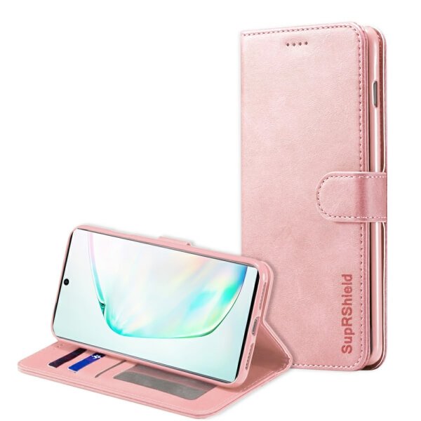 Samsung Galaxy Note 10+ 10 Plus SupRShield Wallet Leather Flip PU Stand Magnetic Case Cover (Rose Gold)