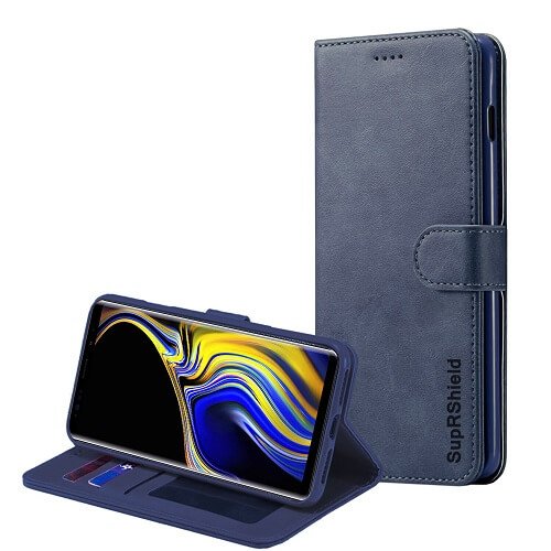 Samsung Galaxy Note 9 Wallet Case Flip Leather Magnetic Stand Shockproof Cover (Navy Blue)