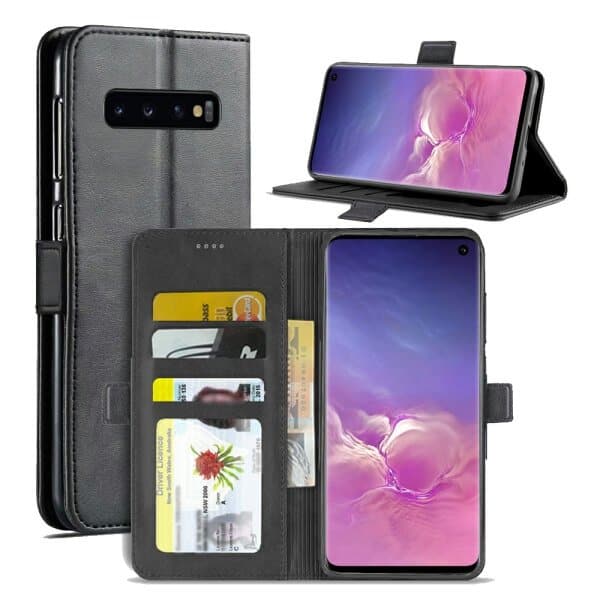 Samsung Galaxy S10 Genuine SupRShield Wallet Leather Flip Stand Magnetic Case Cover (Black)