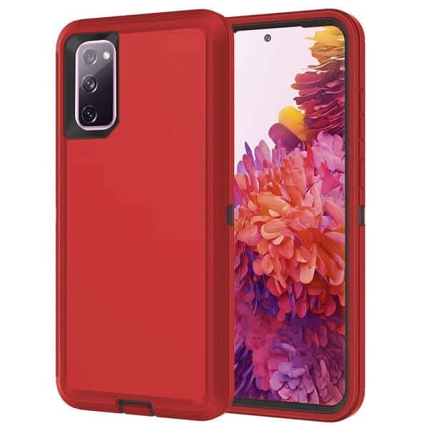 Samsung Galaxy S20 FE Case Drop Resistant Defender Tradies Heavy Duty Rugged Shockproof Tough Cover (Red)