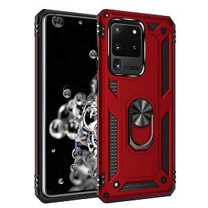 Samsung Galaxy S20 Ultra Anti Scratch Rugged Magnetic Car Mount Ring Shockproof Heavy Duty Cover (Red)