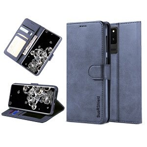 Samsung Galaxy S20 Ultra Genuine SupRShield Wallet Leather Flip Stand Magnetic Case Cover (Navy Blue)