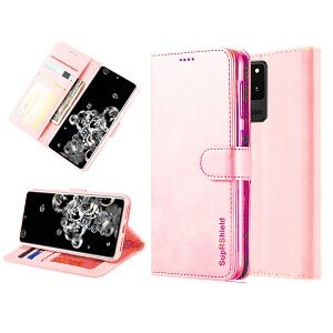 Samsung Galaxy S20 Ultra Genuine SupRShield Wallet Leather Flip Stand Magnetic Case Cover (Rose Gold)