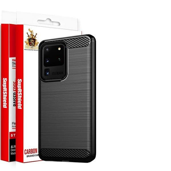 Samsung Galaxy S20 Ultra Shockproof Heavy Duty Rugged Matte Carbon Fiber Case Cover (Black)