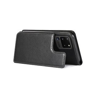 Samsung Galaxy S20 Ultra SupRShield Wallet Leather Card Holder Flip Protective Shockproof Case Cover (Black Style 2)