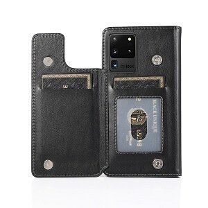 Samsung Galaxy S20 Ultra SupRShield Wallet Leather Card Holder Flip Protective Shockproof Case Cover (Black Style 2)