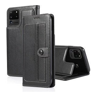 Samsung Galaxy S20 Ultra SupRShield Wallet Leather Card Holder Flip Protective Shockproof Case Cover (Black Style 2)