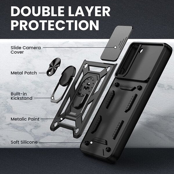 Samsung Galaxy S22 Magnetic Ring Rugged Shockproof Case Heavy Duty Protective Back Cover (Black)