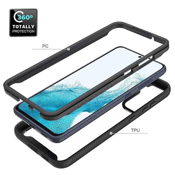 Samsung Galaxy S22 Military Grade Full Body Shockproof Clear Heavy Duty Case Bumper Drop Protection Tough Cover (Black)